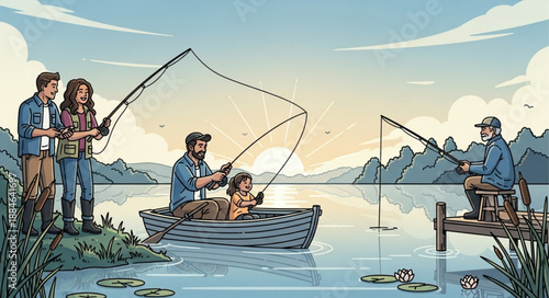 father and son fishing in the sea