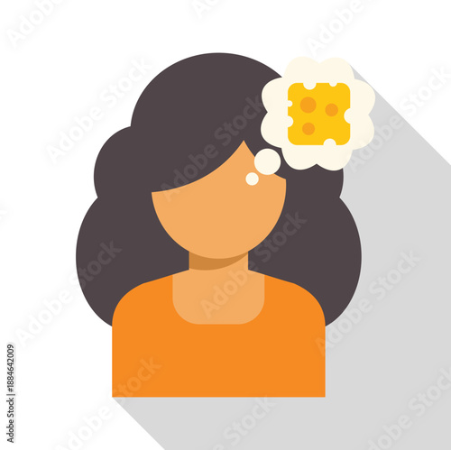 Woman thinking about cheese craving concept flat illustration