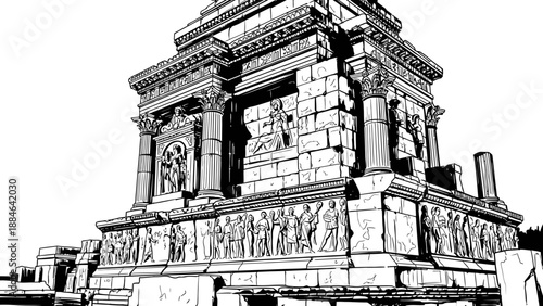 Ancient Monumental Stone Structure with Sculptural Reliefs