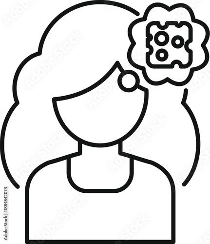 Woman thinking about cheese in a thought bubble, illustrating food craving or hunger