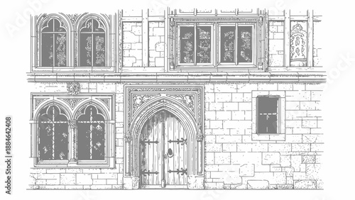 Gothic Architecture Facade with Ornate Doorway and Windows