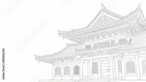Traditional Asian Temple Architecture Sketch