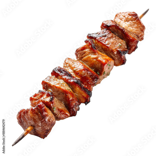 Grilled meat skewer isolated on transparent background