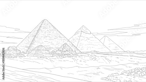 Egyptian Pyramids Line Art