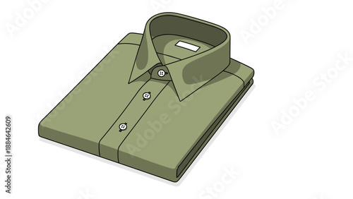 Impeccably folded olive green dress shirt with a crisp collar, representing formal wear, professional attire, and classic men's fashion.