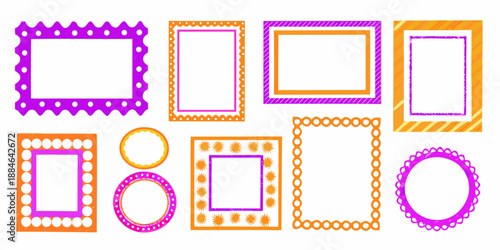 Collection of colorful frames and shapes with dotted and solid borders
