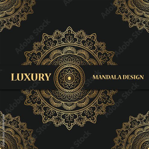 Luxury Gold Mandala Ornament Background on Black