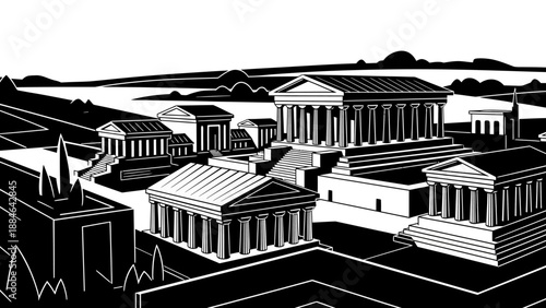 Ancient Greek Acropolis Architecture Illustration