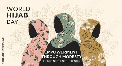 Three women wearing colorful hijabs celebrating world hijab day
