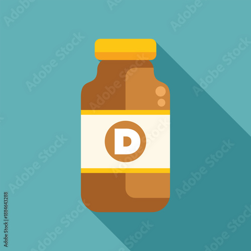 Vitamin d supplement bottle featuring a flat design with long shadow