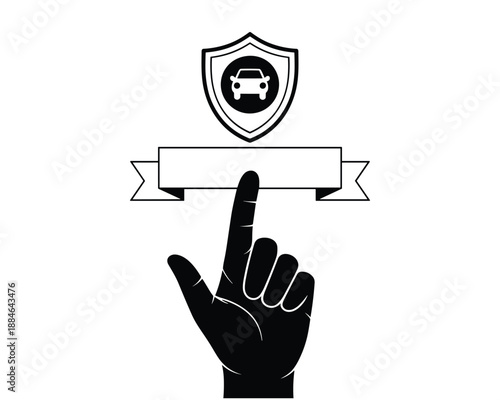 Hand touching car insurance shield symbol on transparent background