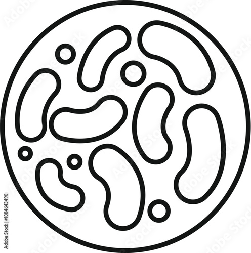 Microorganisms multiplying inside a round laboratory petri dish, illustrating biology and science