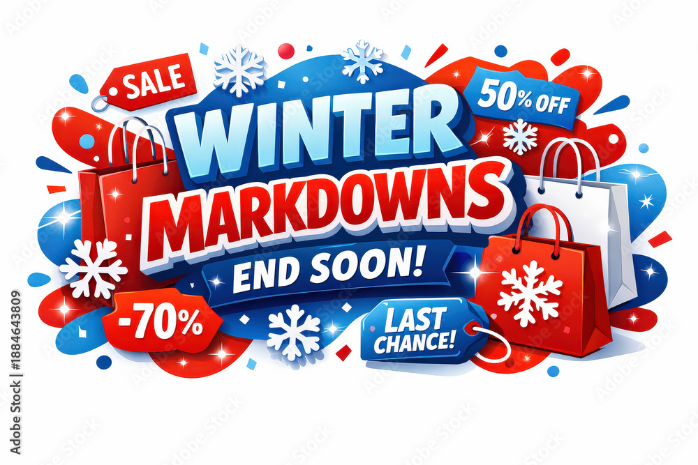 Fototapeta premium Winter Sale Festivity. Modern flat holiday banner design, vibrant clearance marketing banner showcasing ultimate cold-season
