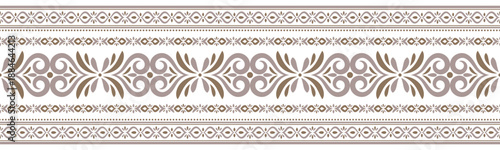 Ornate floral and geometric border. Eastern oriental horizontal seamless pattern for wallpaper, textile prints, stationery, fabric design, home decor. Ottoman inspired damask design