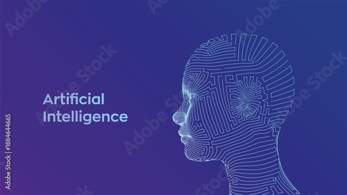 ai technology background with human head and neural network