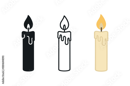 candle three tall wax candle with flame cream with warm flame