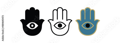 hamsa three hamsa hand with small central eye shape blue and gold