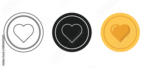 Heart Icons Vector Set in Three Styles — Line Art, Silhouette and Color Version for Islamic Design, App UI, Posters and Branding