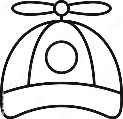 Propeller hat featuring a spinner on top, an outline style drawing
