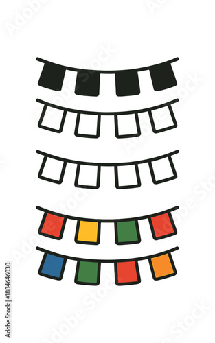 prayer flag three horizontal string with small rectangular flags bright multicolor