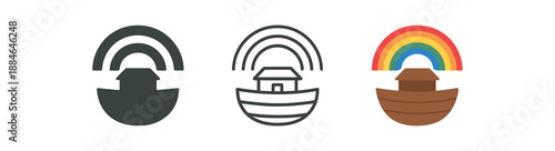 ark and rainbow three simple boat with small rainbow arc brown and bright rainbow colors