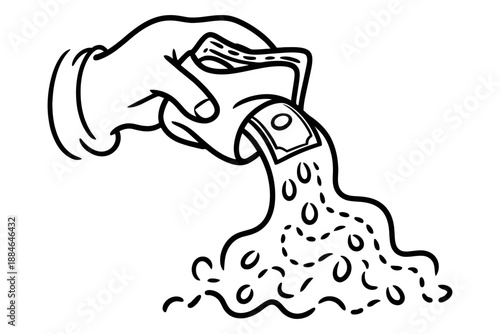 Hand pouring money out of a wallet, illustrating concepts of spending and financial outflow