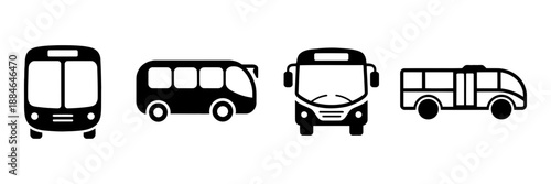 Collection of diverse bus icons depicting various public transportation vehicles