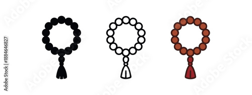 mala bead three circular bead strand with small tassel brown and red