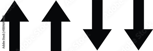 Up and down arrow icons set, black vector illustration showing direction symbols for increase decrease, navigation, growth, decline, trend indicators isolated on white background