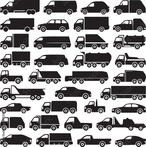 collection of black vehicle silhouettes on white background