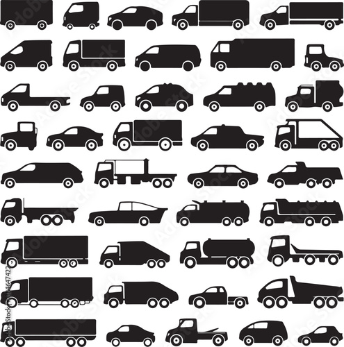 collection of black vehicle silhouettes on white background