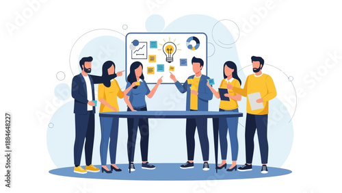 Diverse Team Collaborating on Business Strategy Ideas at Whiteboard