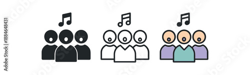 choir singing three small head with open mouth and note above pastel choir colors