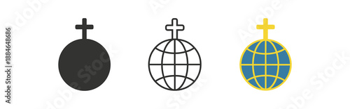 globe mission three globe with small cross above blue and gold