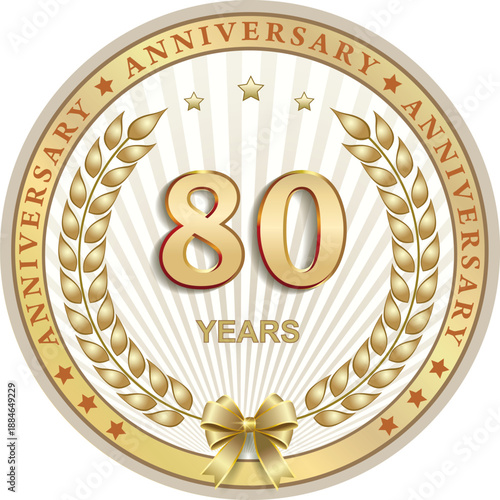 80 years anniversary vector golden design background for celebration, congratulation and birthday card, logo