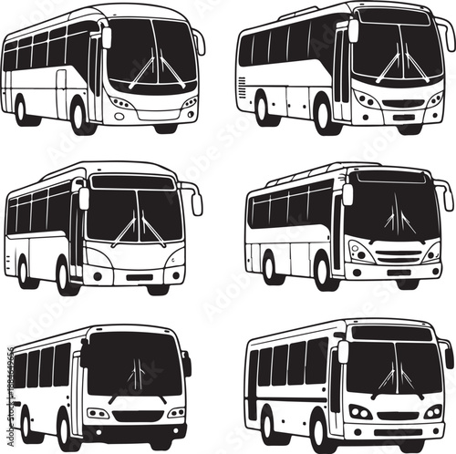 set of city buses in different angles  public transportation vehicles