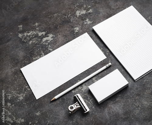 Blank branding identity set on on concrete surface. Corporate stationery template.