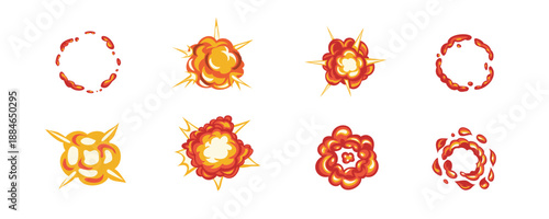 A vector illustration showcasing a dynamic sequence of cartoon explosion effects on a tr
transparent  background