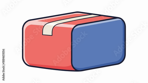 A simple flat illustration of a red and blue rectangular package