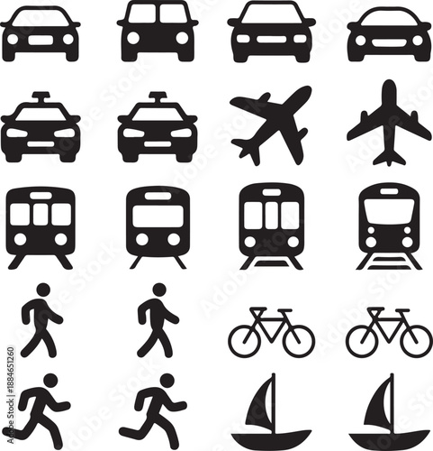 Transportation modes and vehicles icons