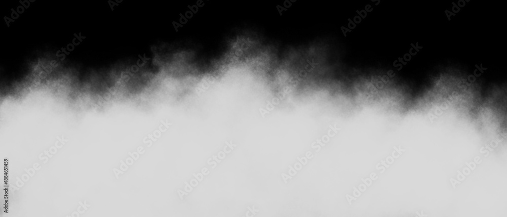 Fototapeta premium Abstract black and white background featuring a dense cloud of white smoke or mist gradually dissipating upwards into pure darkness for atmospheric effect