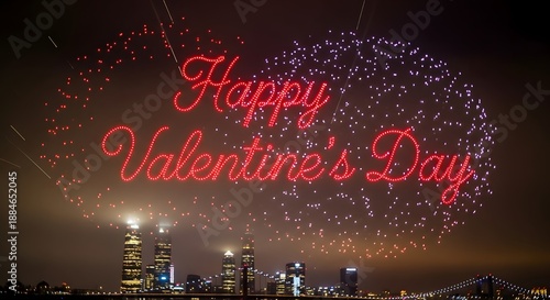 Spectacular red illuminated drone light show displays a festive 