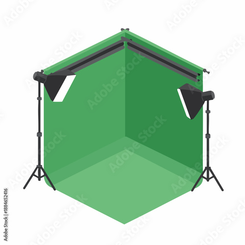 Isometric Simple Professional Green Screen Studio Setup Illustration Graphic