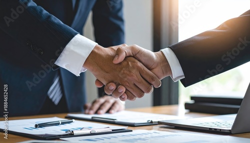 Corporate deal handshake, business collaboration, and successful negotiation concept