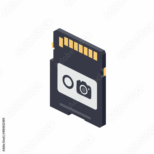 Isometric Detailed Memory Card Device for Data Storage Digital Information