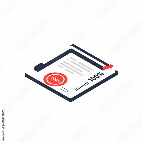 Isometric Simple Document Certification with Percentage Stamp Business Illustration