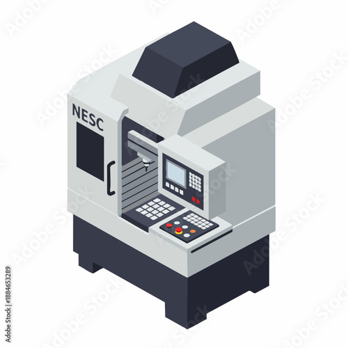 Isometric Pixelated Numerical Control Machine Tool Industrial Equipment Illustration