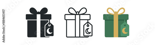 eid gift three wrapped gift with crescent tag green and gold
