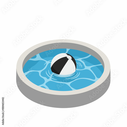 Isometric Detailed Beach Ball Floating in Round Swimming Pool Illustration