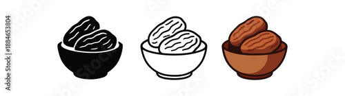Bowl of cream icon set. Butter, whipped, dairy, dip, sauce, food symbol. Outline flat and colored vector illustration.